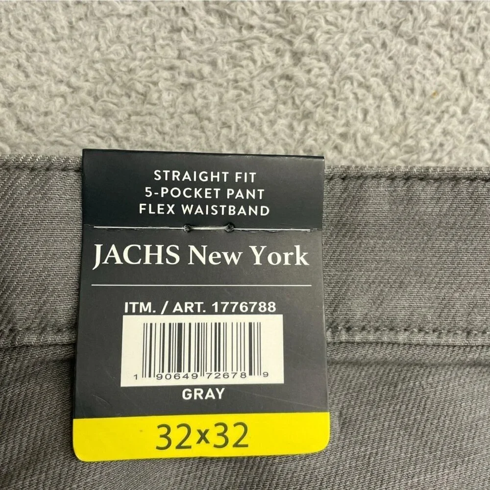 NEW Jachs NY Men's 32x32 Gray Straight Fit Flex Waistband 5-Pocket Pants